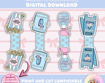 4 Blue Cute Bookish Designs   - Digital Download - Printable Magnetic Bookmarks - DIY - Cricut - Cutting Machines, Reading, Books, cute