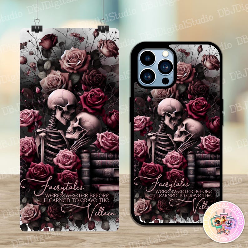 Colección Romance Oscuro “Los cuentos de hadas eran más dulces antes de que aprendiera a desear al villano - Diseño de funda para teléfono con sublimación digital PNG imagen 1