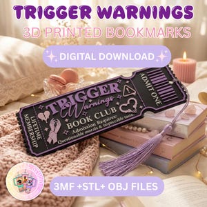 Trigger Warnings 3D Bookmark STL | 0.2 Nozzle Required | Ams Required | 3MF - STL & OBJ | Digital