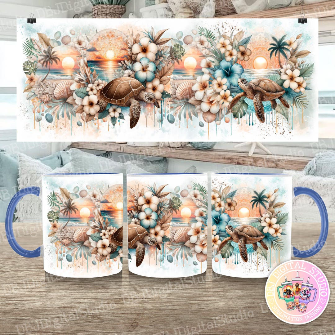 Neutral Turtles 2 - Boho Coastal Collection - Digital PNG 11oz ...