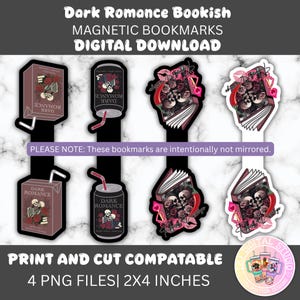 4 Marcapáginas magnéticos con temática de romance oscuro - Descarga digital - Imprimibles - Hazlo tú mismo - Cricut - Máquinas de corte - refresco - caja de zumo