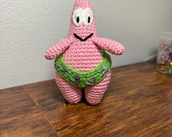 Cheeky Starfish, Patrick, Crochet Amigurumi, Stuffed Animal, Toy, Car Hanging, Keychain, Handmade Item, Made to Order Plushie