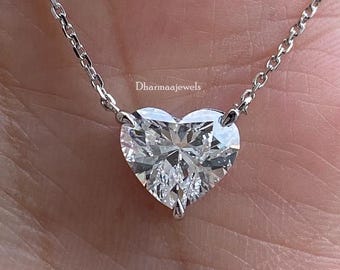 Heart Shape Moissanite Necklace White Moissanite Necklace 2.00 Ct Heart Cut Moissanite Necklace White Gold Diamond Moissanite Women Necklace