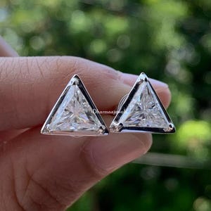 2 + 2 Ct Trillion Cut Moissanite Stud Earring White Moissanite Solitaire Stud Earring Triangle Shape Fancy Diamond Earring Gift For Women