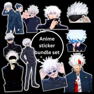 Adesivos Gojo Satoru | Anime fofo para ele | Conjunto de adesivos de anime | Conjunto de presente de anime | Pacote de PNG de anime | Pacote de adesivos de anime