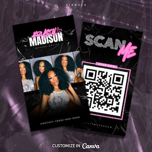 de Carte de visite modifiable | Carte QR code personnalisée pour MUA, Lash Techs, Coiffeurs | Carte de portrait de marque de beauté, carte de visite tendance