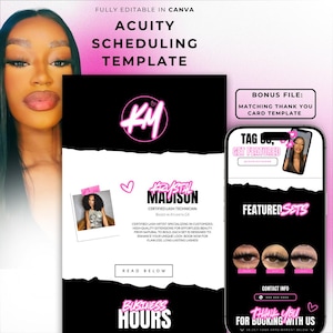 Pink Acuity Scheduling Site Template: Lash Tech, Hair Stylist (Canva Editable)
