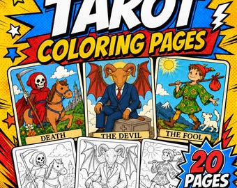Tarot Coloring Pages – 20 Printable PDF Sheets  Mystical Fun for All Ages | Instant Download