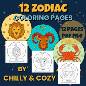 12 Sternzeichen-Malseiten - Druckbare Astrologie-Kunst für Kinder und Erwachsene | Sofort Download