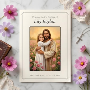 Benutzerdefinierte LDS Taufe Programm Kunstwerk, persönliches Porträt mit Jesus, Taufe Willkommensschild, christliche Taufe Ankündigung (digitaler Download)