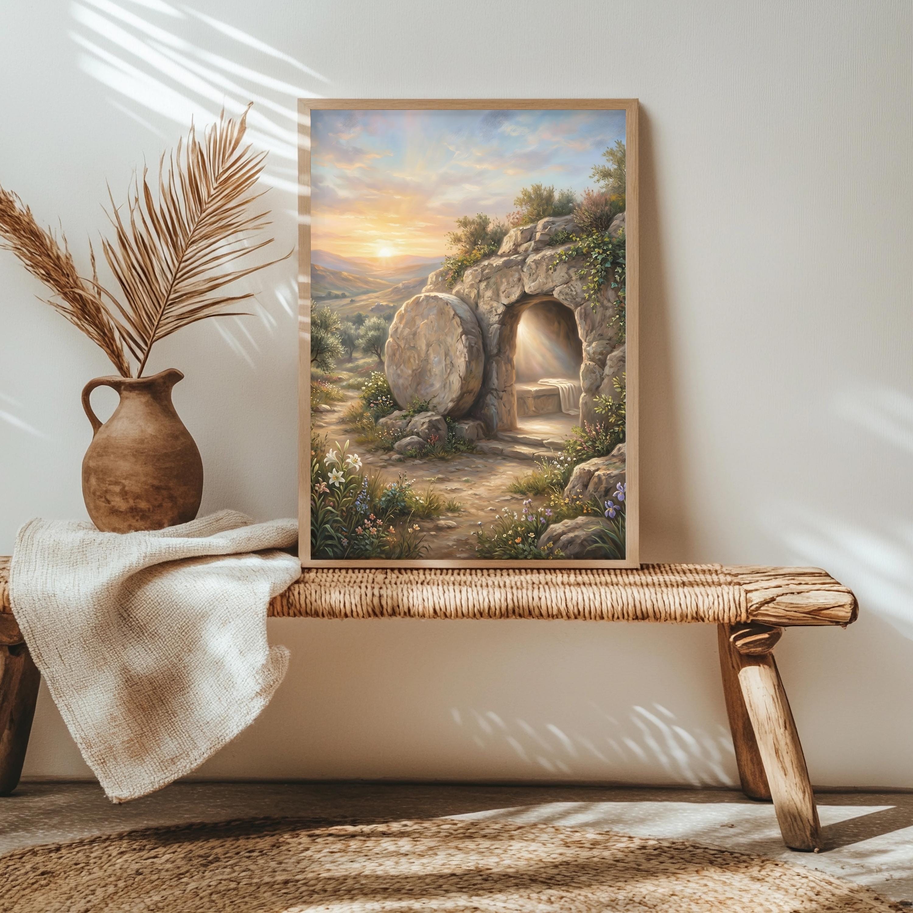 Empty Tomb Christian Wall Art, He is Risen Home Decor, Easter Religious ...