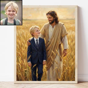 Personalized Portrait of Jesus and Boy, Custom Baptism Gift for Boy, Customized Jesus Oil Painting, Portrait from Photo (Digital Download)