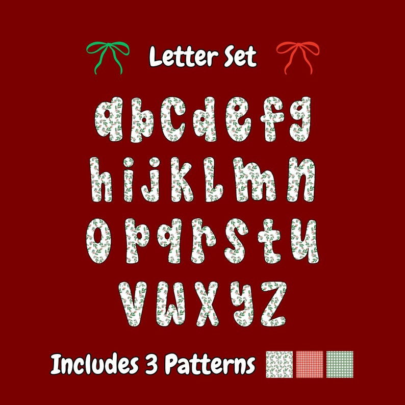 Coquette Preppy Christmas Alphabet PNG Letter Set - Alpha Doodles ...