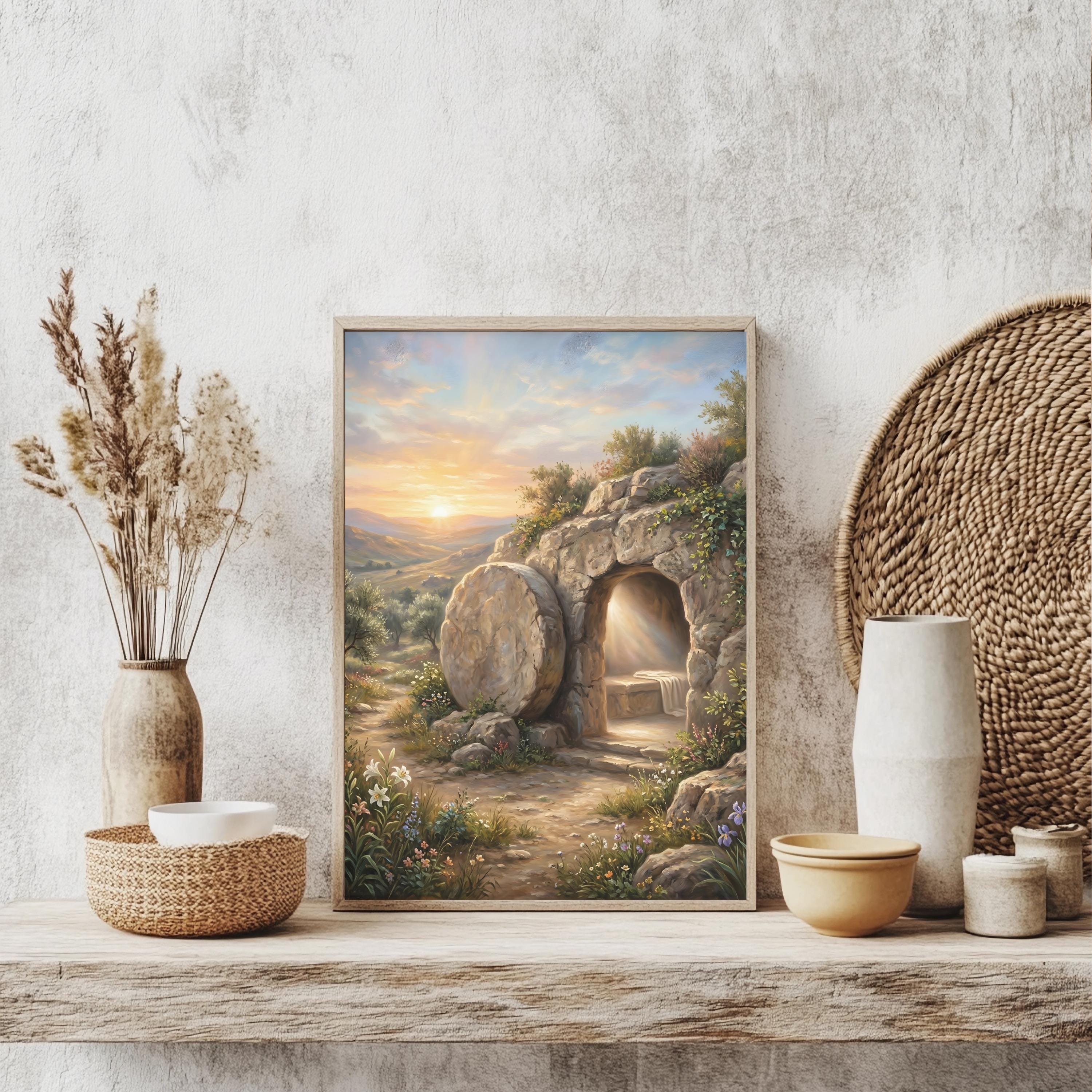 Empty Tomb Christian Wall Art, He is Risen Home Decor, Easter Religious ...