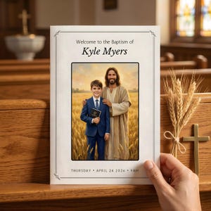 Illustrazione personalizzata per il programma del battesimo LDS, ritratto personale con Gesù, cartello di benvenuto per il battesimo, annuncio del battesimo cristiano (download digitale)