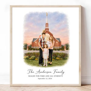 Gepersonaliseerde LDS-tempel verzegelingscadeau, eeuwig familieportret heiligen der laatste dagen, aangepaste anonieme aquarel (digitale download)