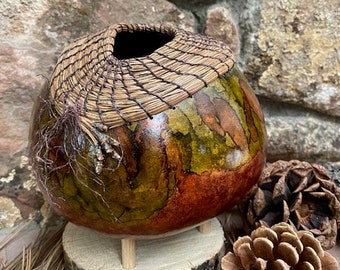 gourd art, pine needle weaving