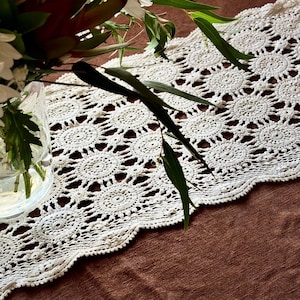 Lace Crochet Table Runner - Vintage Handmade Doily Table Decor-Elegant Farmhouse Dining Table Accent