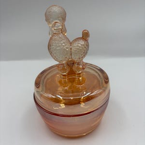 Vintage Jeannette Marigold Carnival Glass Poodle Trinket Box - Vanity Decor