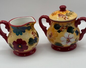 Ensemble pot à crème et sucre vintage Oneida, bouquet Sunset