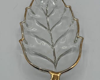Vintage Hazel Atlas Leaf-skål: Godisskål i klart glas med guldkant