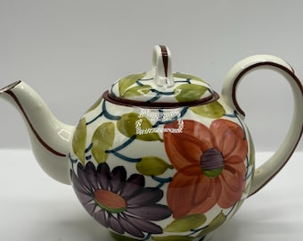 Zabytkowy ceramiczny czajniczek Bosporus Floral z niemieckiego Schrambergu, wysokość 15 cm, szerokość 23 cm