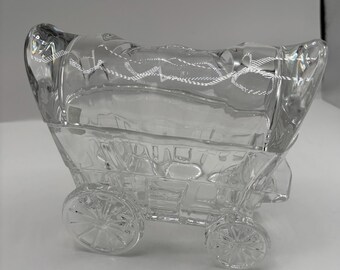 vintage L.E. Boîte à bijoux couverte Conestoga en cristal de Smith