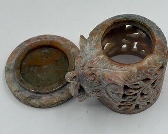 Porte-bougie chauffe-plat éléphant en pierre sculptée à la main VTG H 3 po x P 3 po