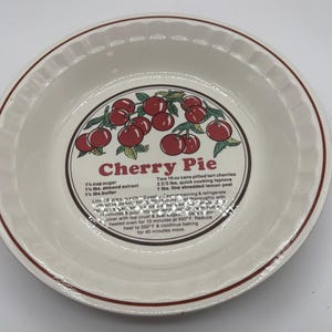 Vintage Pie plate featuring a cherry pie recipe use it to cook a pie or as home decor  11” w