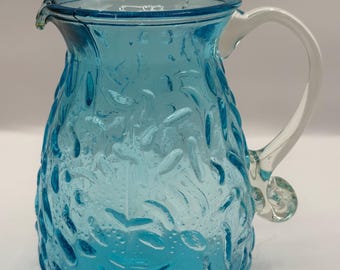 Jarra/cremera pequeña de vidrio azul Anchor Hocking vintage, 4,5" de alto y 3" de profundidad