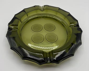 Zabytkowa popielniczka Fostoria Green Glass z wytłoczonymi medalionami Dzwonu Wolności