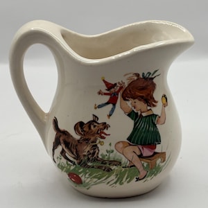 1973 McCoy Pottery Hand-Painted Creamer: Child and Animals Motif, USA Made
