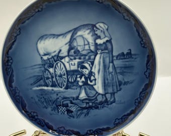Vintage Royal Copenhagen Mother's Day Plate: Western Trail, Hand-Painted Blue & White