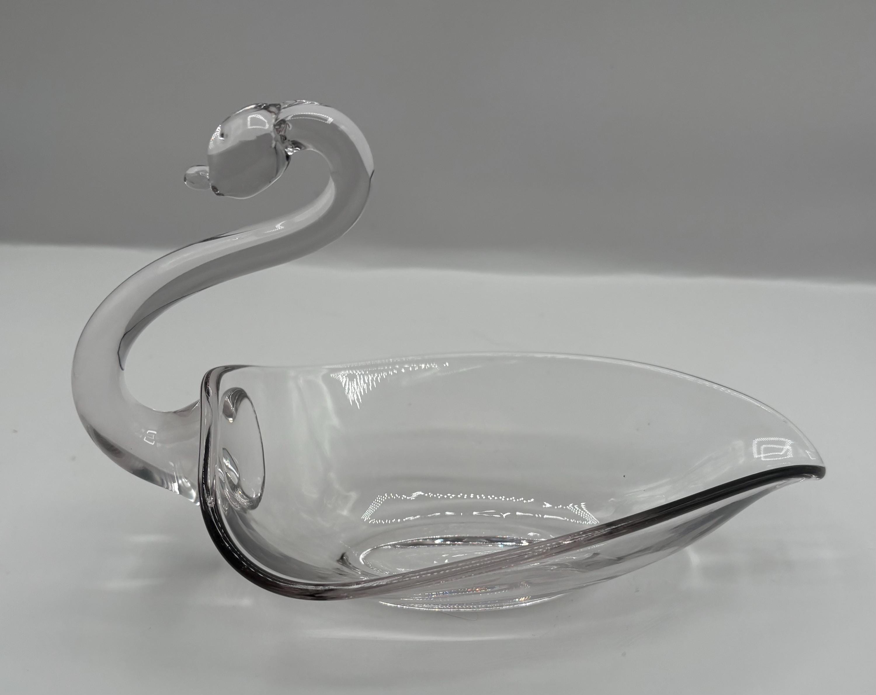 ヴィンテージ MCM 透明ガラス 6 インチ スワン トリンケット