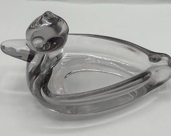 Cendrier vintage en forme de canard en verre transparent, style Duncan Miller