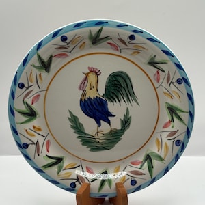VTG decorative plate hand painted rooster design 10.5” D