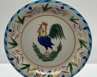 Assiette décorative VTG motif coq peint à la main 10,5 po. D