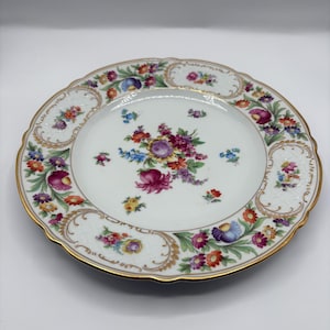 Handpainted Schumann Porcelain Plate Bavaria Germany Featuring Dresden Flower Pattern 10 7/8 “ D