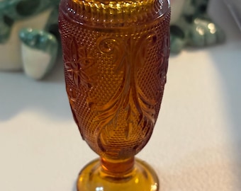 VTG Indiana glass Sandwich pattern amber glass toothpick holder 3” H
