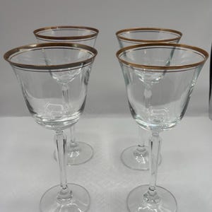 Vintage Mikasa Wheaton crystal win glasses water goblets steamed glasses with a gilt trim set of (4) 8.5” H