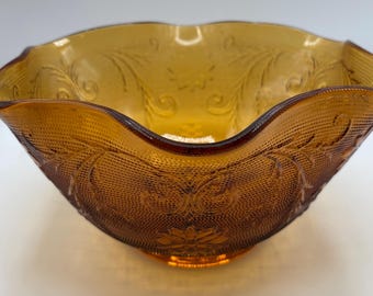 Bol de service en verre Indiana Tiara en verre ambré VTG 10 po. L x 5,5 po. H
