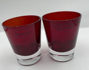 Verres lowball rouges vintage faits main, Set de 2
