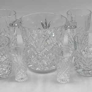 Vintage Godinger Shannon Dublin 24% Bleikristall Barware Set Eiskübel Verschiedene Gläser mit Diamantkeilschliff Schwerem Glas Eiskübel