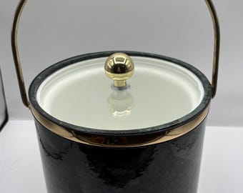 Seau à glace vintage en kraftware : imitation marbre vert avec bordures dorées