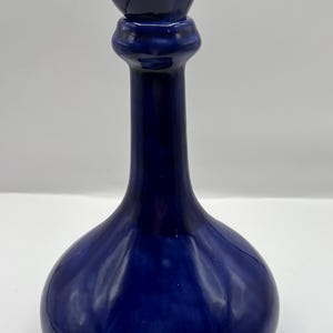 Vintage cobalt blue Jenie bottle unknown maker decanter with stopper 12” H x 10” W