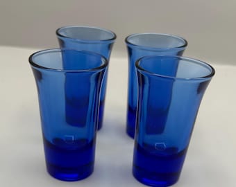 Art Decor Vintage cobalt blue shot glasses set of (4)  3” H  beautiful bar decor