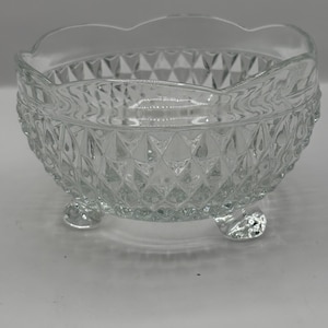 VTG Indiana glass diamond point pattern footed glass bowl  3” Hx 5” D