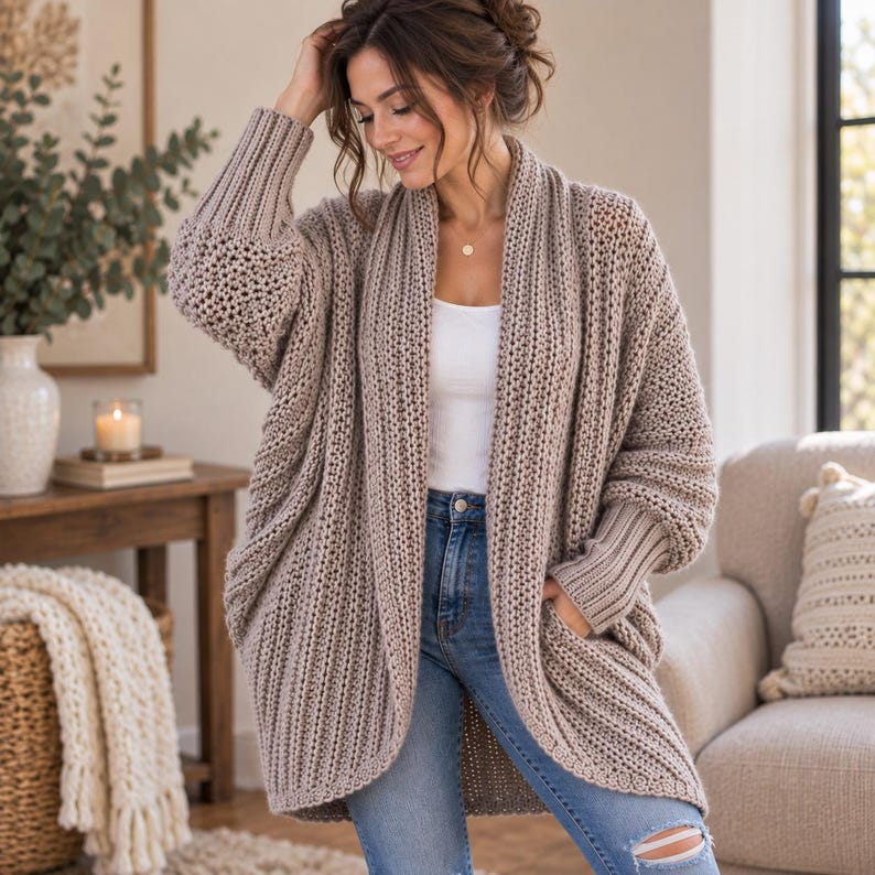 Oversized Crochet Cardigan Pattern PDF, Beginner Crochet Sweater, Easy