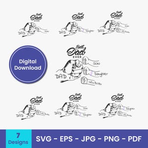 1-7 Fathers Day Fist Bump Set SVG,customized name SVG, Fathers Love Svg, Dad and Kid Png, Father Day,Father and Children Svg,Family SVG
