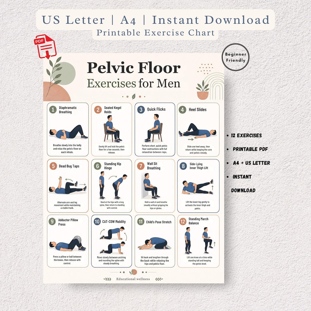 Pelvic Floor Exercises for Men Printable Chart, Kegel Exercise Guide ...